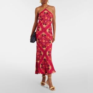 Farm Rio Halterneck Multicolored Elegant Red  Dress Size S In Great Condition